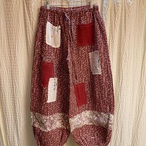 POL Red and White Patchwork Wide Leg Pants